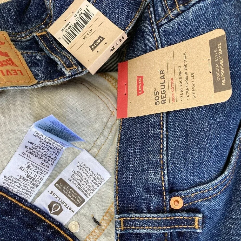 🌟NWT Levi’s 505 REGULAR FIT MEN'S JEANS (BIG‎ & TALL) Dark Stone Wash 42 / 34